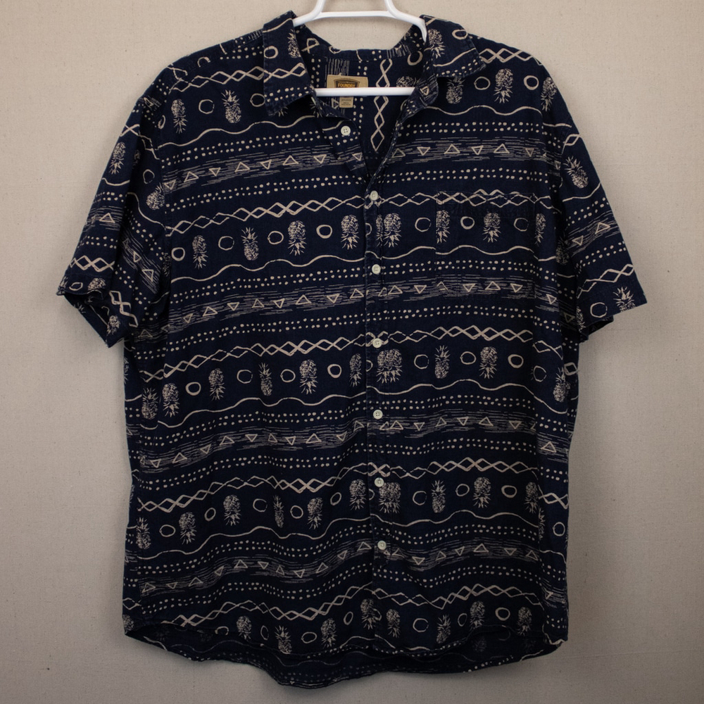 The Foundry navy pineapple tribal print casual button up shirt-3XLT